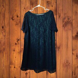 ModCloth Era Twilight Women's 1X Short Sleeve Lace Overlay Dress Black Green